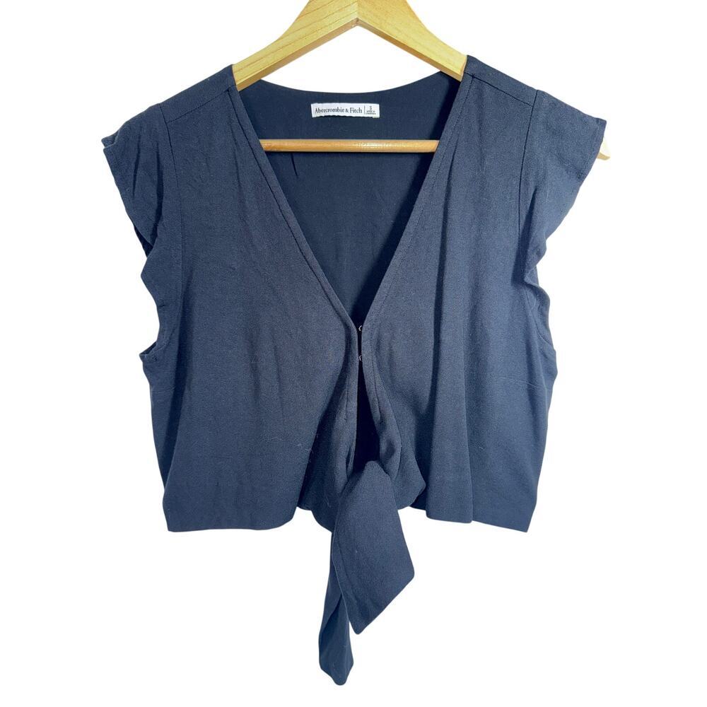 Abercrombie & Fitch Black Knit Tie Front V Neck Crop Top Black Womens Size Small